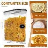 HKJ Chef Cereal Containers Storage Set (4L / 135.2oz), 6PCS Airtight Food Storage Containers with Lids, Cereal Dispensers for kitchen Pantry Organizers and Storage with Pour Spout, 20 Labels, Marker
