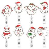 Zeyune 8 Pieces Christmas Badge Reels Retractable Christmas Ghost Nurse Badge Holder Funny Retractable Clip for Holiday Name Tag Nurses Rn En Doctor