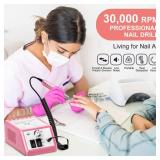 Professional Nail Drill Machine 30000 RPM Efile Electric Nail Filer Kit for Finger Toe Nails, Acrylic Gel Nails, Manicure Pedicure Drill with 6Pcs Nail Bits, 106Pcs Sanding Bands - Pink