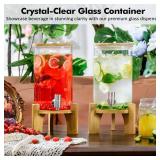 1.2 Gallon Large Glass Drink Dispenser For Parties, Beverage Dispenser with Bamboo Wood Stand and Stainless Steel Spigot, Juice, Lemonade, Water jug dispenser, Laundry Detergent Dispenser (2 PACK)