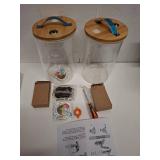 1.2 Gallon Large Glass Drink Dispenser For Parties, Beverage Dispenser with Bamboo Wood Stand and Stainless Steel Spigot, Juice, Lemonade, Water jug dispenser, Laundry Detergent Dispenser (2 PACK)