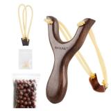 BASUNE Solid Wooden Slingshot with Classic Construction Hunting Slingshot for Catapult Game, Outdoor, Hunting-for Adult (Deep Brown)