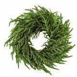 ENVEN 24" Norfolk Pine Wreath for Front Door, Real Touch Norfolk Pine Wreath Artificial Green Wreath Greenery Realistic Wreath Holiday Decoration for Home Decor