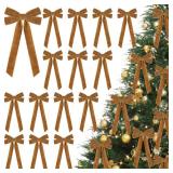 JOICEE 15Pcs Christmas Velvet Bows Ornament, 5 x 12 Inch Wreath Crafts Bows Christmas Tree Ribbon Bows for Xmas Holiday Home Party Garland Indoor Outdoor Decorations(Khaki)