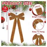 JOICEE 15Pcs Christmas Velvet Bows Ornament, 5 x 12 Inch Wreath Crafts Bows Christmas Tree Ribbon Bows for Xmas Holiday Home Party Garland Indoor Outdoor Decorations(Khaki)