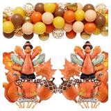 Bonropin Fall Thanksgiving Balloons 65pcs Burnt Orange and Metallic Gold Balloons with Turkey Squirrel Maple Leaves Pumpkin Foil Balloons for Fall Thanksgiving Pumpkin Autumn Harvest Party Decorations
