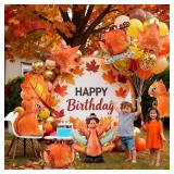 Bonropin Fall Thanksgiving Balloons 65pcs Burnt Orange and Metallic Gold Balloons with Turkey Squirrel Maple Leaves Pumpkin Foil Balloons for Fall Thanksgiving Pumpkin Autumn Harvest Party Decorations