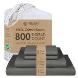 Threadmill Luxury 800 Thread Count Full Size 100% Cotton Sheets - Dark Grey Sateen Weave Bed-Sheets, Better Than Egyptian Cotton, 4 Pc Solid Bedding Set, Fits 16\" Deep Pocket