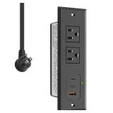 CCCEI Recessed Power Strip with Two USB-C Ports, Fast Charging USB A Port Desk Outlet, Black Furniture Hidden Charging Station for Side Table, End Table, with 6 FT 45 Degree Flat Plug Extension Cord.