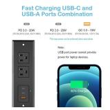 CCCEI Recessed Power Strip with Two USB-C Ports, Fast Charging USB A Port Desk Outlet, Black Furniture Hidden Charging Station for Side Table, End Table, with 6 FT 45 Degree Flat Plug Extension Cord.
