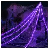 Halloween Spider Web Lights 290 LED Lighted Spider Web Giant 23 Ft Halloween Decorations Light up with 8 Lighting Modes Waterproof & Timer for Outdoor Indoor Yard Haunted House Decor, Purple