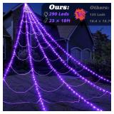 Halloween Spider Web Lights 290 LED Lighted Spider Web Giant 23 Ft Halloween Decorations Light up with 8 Lighting Modes Waterproof & Timer for Outdoor Indoor Yard Haunted House Decor, Purple