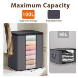 SpaceWhisper 3 Pack 100L Clothes Storage, Foldable Thick Fabric Blanket Storage Bags, Containers for Organizing Bedroom, Closet, Clothing, Comforter,Closet Organization with Handle,Grey