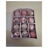 Christmas Tree Ball Ornaments, 12pcs 2.38 inch/6cm Shatterproof Christmas Balls with Hanging Rope for Pink Christmas Tree Decorations, Style C