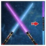 2-in-1 Light Up Swords Dual Saber(3 Color Changing Led), Fx Sound (Motion Sensitive) and Telescopic Handle for Galaxy War Fighter Warriors, Halloween Party Kid Gift, Christmas Birthday Present