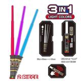 2-in-1 Light Up Swords Dual Saber(3 Color Changing Led), Fx Sound (Motion Sensitive) and Telescopic Handle for Galaxy War Fighter Warriors, Halloween Party Kid Gift, Christmas Birthday Present