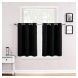 ChrisDowa Small Window Curtains for Kitchen and Bedroom - Grommet Short Thermal Insulated Room Darkening Curtains (2 Panels, Black, 42 x 36 Inch)