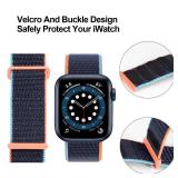 Sport Loop Band Compatible with Apple Watch Band 38mm 40mm 42mm 44mm iWatch Series 6 5 SE 4 3 2 1 Strap, Nylon Velcro Women Men Stretchy Elastic Braided Adjustable Wristband, 42mm 44mm Deep Navy Blue 