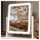 FENNIO Vanity Mirror with Lights - 15"x13" LED Lighted Makeup Mirror, Makeup Mirror with Lights, Touch Screen with 3-Color Lighting, Dimmable,10X Magnification Mirror for Vanity Desk Tabletop