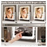 FENNIO Vanity Mirror with Lights - 15"x13" LED Lighted Makeup Mirror, Makeup Mirror with Lights, Touch Screen with 3-Color Lighting, Dimmable,10X Magnification Mirror for Vanity Desk Tabletop