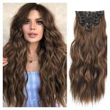 NAYOO Clip in Hair Extensions for Women 20 Inch Long Wavy Curly Medium Brown Hairpieces Full Head Synthetic Hair Hairpieces (6PCS,Medium Brown)