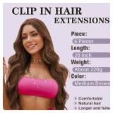 NAYOO Clip in Hair Extensions for Women 20 Inch Long Wavy Curly Medium Brown Hairpieces Full Head Synthetic Hair Hairpieces (6PCS,Medium Brown)