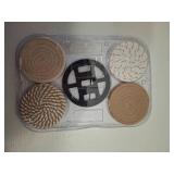 Lazebox Coasters Set of 8 for Drinks, Beer, Coffee, Cotton Woven 4 Colors Absorbent Coaster with Holder, Boho Coasters for Home Decor Tabletop Protection Suitable for Kinds of Cups, Coffee