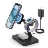 Wireless Charger Station for Apple Mag-Safe: JoyGeek 3 in 1 Magnetic Charging Stand Foldable for iPhone 16 15 14 13 12 Pro Max Plus - Apple Watch 10 9 8 7 6 5 4 SE - AirPods Pro 2/3/4