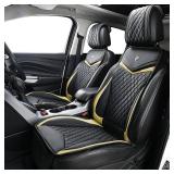 Flying Banner car seat Covers seat Cushions Luxe Fit Faux Leather Easy Installation Vehicles Non Slip Premium (Black Gold, 2 x Front Seat Cover)