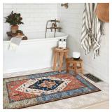 Lahome Boho Runner Rugs for Hallway - 2x4 Bathroom Area Rugs Non-Slip Small Throw Kitchen Rug Low-Pile Rugs for Entryway Laundry Room Rug Oriental Distressed Indoor Carpert Runner for Entrance BathRug