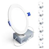 Ensenior 6 Pack 6 Inch LED Recessed Light, Dimmable, 6000K Clear White, 1200LM High Brightness, 12W 120V, Damp Rated, Ultra-Thin Canless Wafer Ceiling Light - ETL & FCC & IC