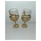 Stemmed Snake Wine Glasses, Set of 2 Glass, 19oz 10 Inch Tall Gothic Reptile Goblet - Gold Spooky DÃ©cor Skeleton Inspired Gifts Graveyard Themed Parties Seasonal Entertaining & Unique Gift