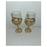 Stemmed Snake Wine Glasses, Set of 2 Glass, 19oz 10 Inch Tall Gothic Reptile Goblet - Gold Spooky DÃ©cor Skeleton Inspired Gifts Graveyard Themed Parties Seasonal Entertaining & Unique Gift