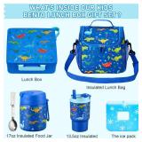 Bento Lunch Box for Kids with 17oz Soup Thermo,Insulated Tumbler Water Bottle and Insulated Lunch Bag,Leak-Proof 3 Compartment Lunch Food Container with Ice Pack for Kids to School-Dinosaur