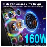 BOHINI Bluetooth Speaker, 160W Peak Powerful Loud Stereo Sound Deep Bass Wireless Boombox Portable Large Party Speakers with Subwoofer TWS Pairing Dynamic LED Light for Outdoor Camping Backyard Events