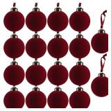 18 Pcs Red Velvet Ornaments for Christmas Tree, 3.15 in Burgundy Christmas Velvet Ornaments, Bulk Flocked Xmas Tree Ball Ornament Hanging Decoration for Xmas Holiday Home Party (Dark Wine Red)