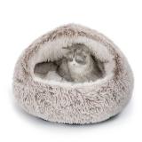 CATISM Cat Bed, Plush Hooded Cat Beds for Indoor Cats, Self Warming Cats Beds Cave, Cozy Pod for Indoor Kitten or Small Dog, Removable Washable with Non-Slip Bottom