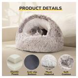 CATISM Cat Bed, Plush Hooded Cat Beds for Indoor Cats, Self Warming Cats Beds Cave, Cozy Pod for Indoor Kitten or Small Dog, Removable Washable with Non-Slip Bottom