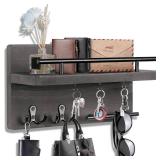 OurWarm Wall Mounted Key Hanger with 5 Hooks, Decorative Wooden Mail Organizer with Shelf, Rustic Home Decor for Entryway, Mudroom, Office, Hallway