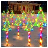WdtPro Solar Christmas Pathway Lights Outdoor Decorations, 10 Pack Xmas Tree Candy Lights for Yard Walkway Lawn Porch, 10 Modes Led Waterproof Garden Patio Stake Lights Holiday Decor