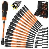 LOZAGU 33PCS Magnetic Nut Driver Set with Long Handle | 6 Inch Long Nut Driver Set | SAE and Metric | 1/4 Inch Hex Shank | Cr-V Steel
