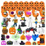 Jo.Devivre Halloween Party Favors for Kids, 48 Pcs Pumpkin with Squishy and Building Blocks, Halloween Goodie Bags Fillers Trick or Treat Classroom Prizes Toys Gifts for Kids