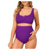 Zando Purple Maternity Swimsuit High Waisted Maternity Swimsuits for Women Cross Back Bikini Set Maternity Bathing Suit Two Piece Button Down Maternity Bathing Suits for Women Pregnancy Swimwear M
