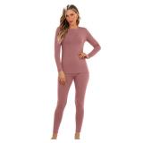 Sampeel Long Johns Thermal Underwear for Women Extreme Cold Weather Underwear Fleece Lined Base Layer Pajama Set Cold Weather Mauve L