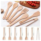 Eisinly Wooden Spoons for Cooking 7-Piece, Kitchen Nonstick Wood Cooking Utensils Set, Durability Wooden Spatula Spoon for Everyday Use, Light Yellow