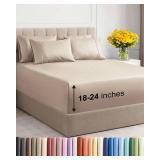 Extra Deep King Sheet Set - 6 Piece Breathable and Cooling Sheets - Hotel Luxury Bed Sheets Set - Easy & Secure Fit - Soft, Wrinkle Free and Comfy Sheets Set - Wheat Sheet Set with Extra Deep Pockets