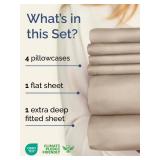 Extra Deep King Sheet Set - 6 Piece Breathable and Cooling Sheets - Hotel Luxury Bed Sheets Set - Easy & Secure Fit - Soft, Wrinkle Free and Comfy Sheets Set - Wheat Sheet Set with Extra Deep Pockets