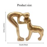 Gold Human and Dog Statue Decoration, Cute Pet Sculpture Home Decor Tabletop Ornament Office Living Room Bedroom Home, for Dog Lovers Friends Family Decoration