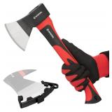 INTERTOOL Hatchet for Chopping Wood and kindling - Small Hand Axe for Camping Firewood - 15â Survival Ax - with Shock-Absorbing Fiberglass Anti-Slip Handle HT-0261