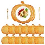 Maxcheck 12 Pieces Thanksgiving Pumpkin Placemats Bulk Vinyl Metallic Autumn Harvest Pressed Table Mats Placemats Thanksgiving Halloween Table Decorations(Bronze)
